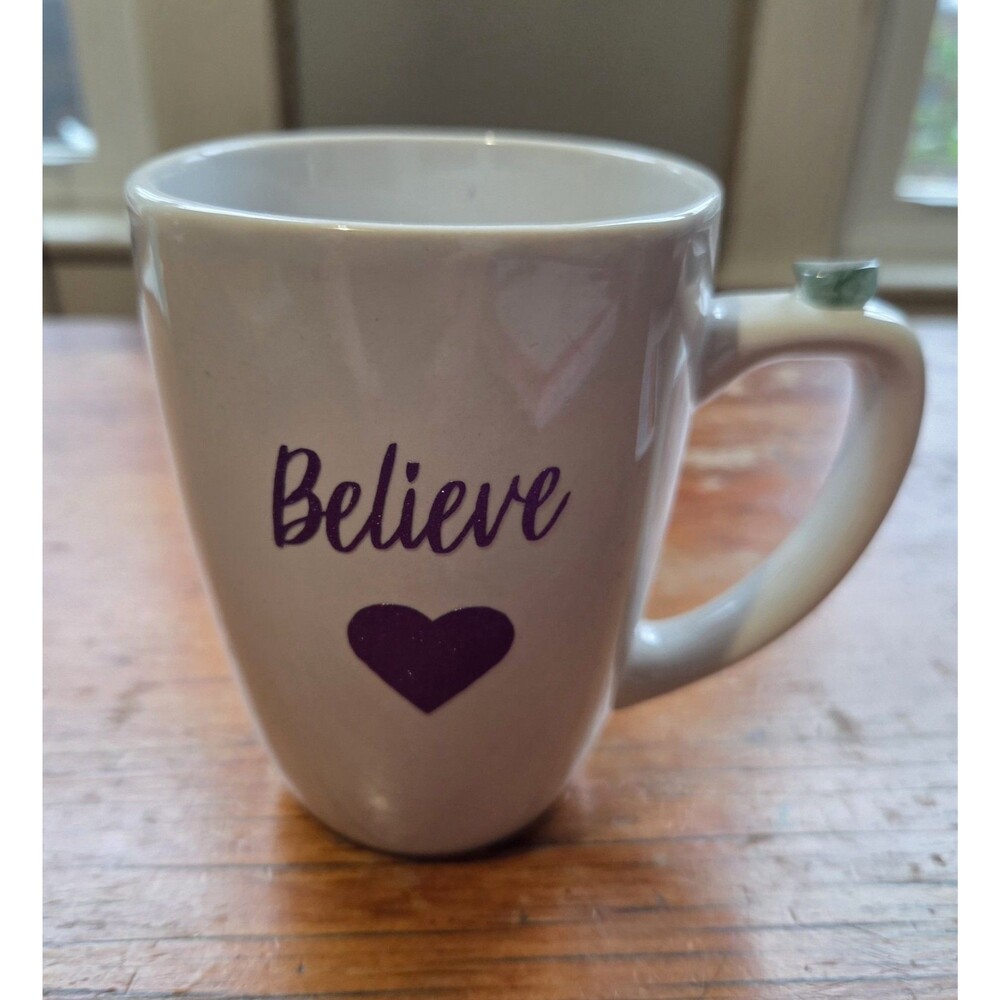 Healing Touch Pottery Coffee Mug With Agate Stone White Purple Believe 💜 Heart